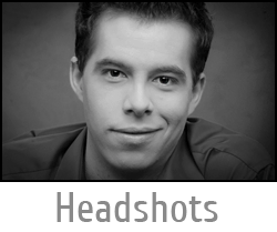 Image button of classic black and white actor headshot with text "Headshots" and link to Headshot Photography page.