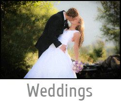 Image button of a wedding couple kissing in beautiful light with text "Wedding" and link to wedding photography page.