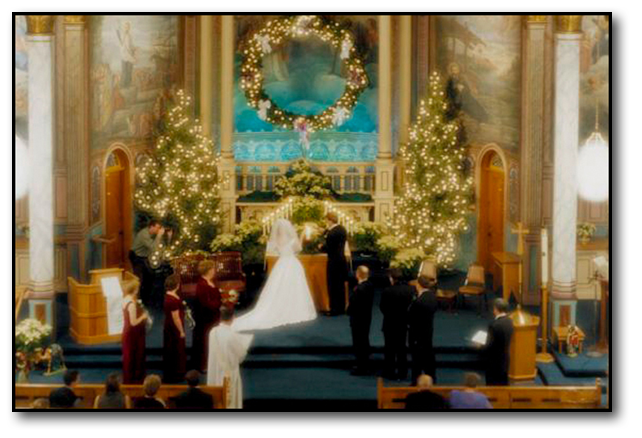 Ornate Christmas Wedding Ceremony in a large church wedding in Missoula Montana.