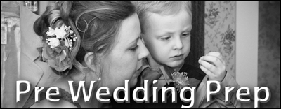 Young boy looking at his mother's wedding jewelry with bride. "Pre Wedding Prep" Button