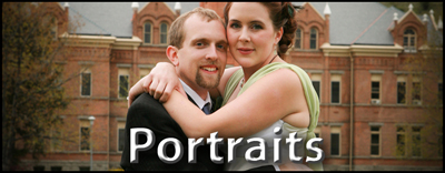 Portrait of young bride and groom in front of University Hall.