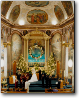 Wedding Photography of Christmas Wedding in ornate historic church in Missoula Montana.