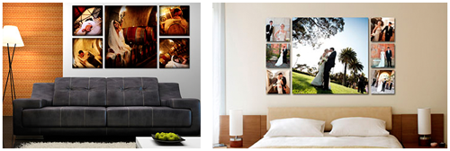 Product display of how printed images work as clusters on wall in various locations.  