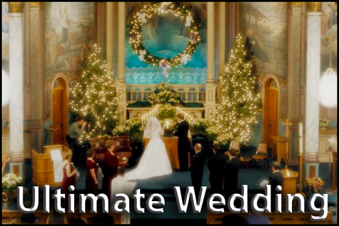 Ultimate Wedding Package. Couple at the alter in a big tradition church wedding at Christmas.